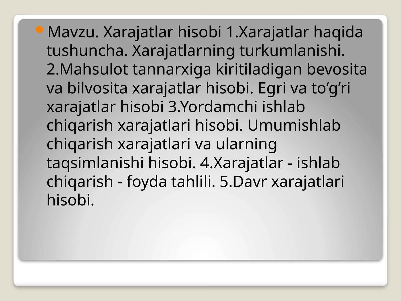 Xarajatlar hisobi 1