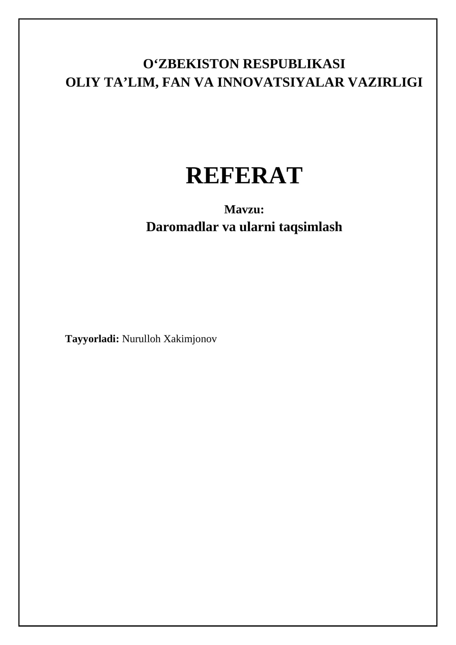 Daromadlar va ularni taqsimlash 1