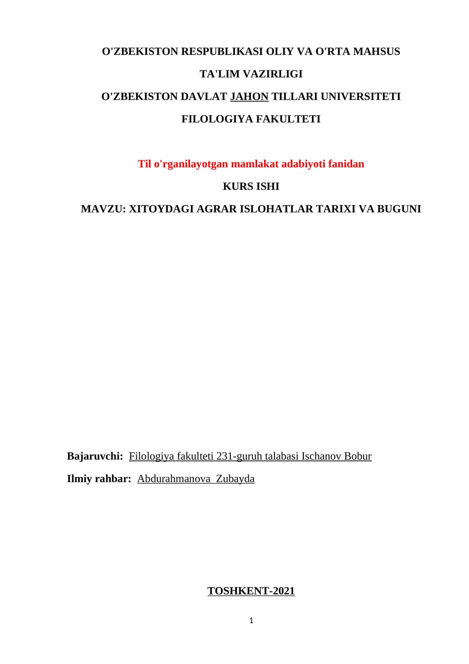 XITOYDAGI AGRAR ISLOHATLAR TARIXI VA BUGUNI 1