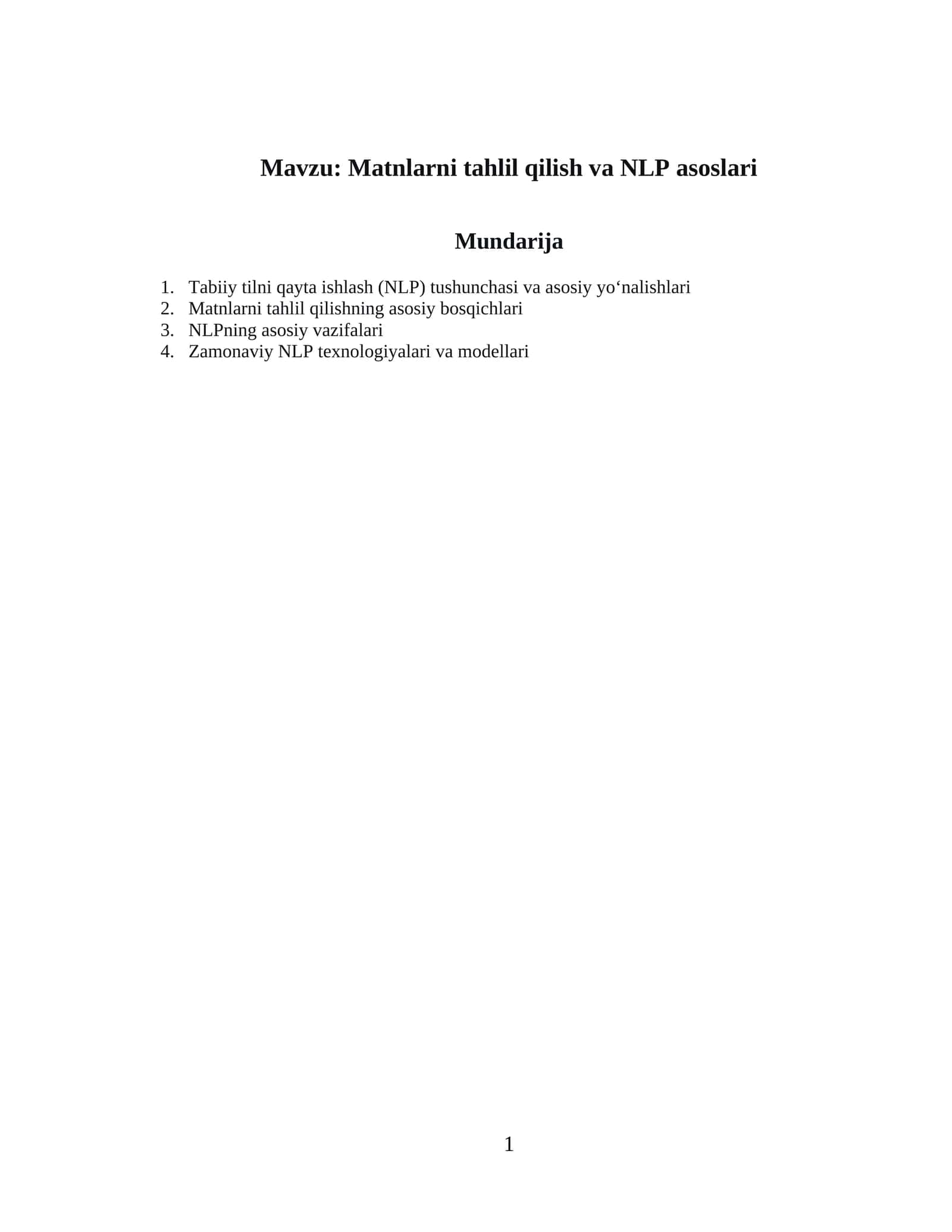 Matnlarni tahlil qilish va NLP asoslari 1