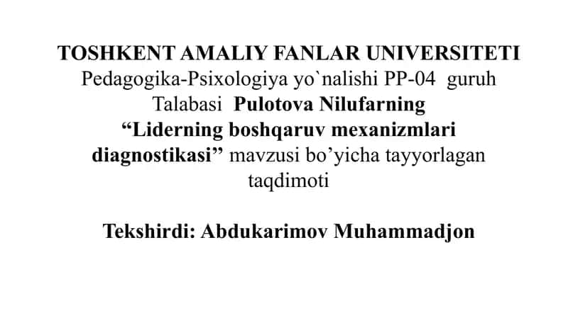 Liderning boshqaruv mexanizmlari diagnostikasi. 1