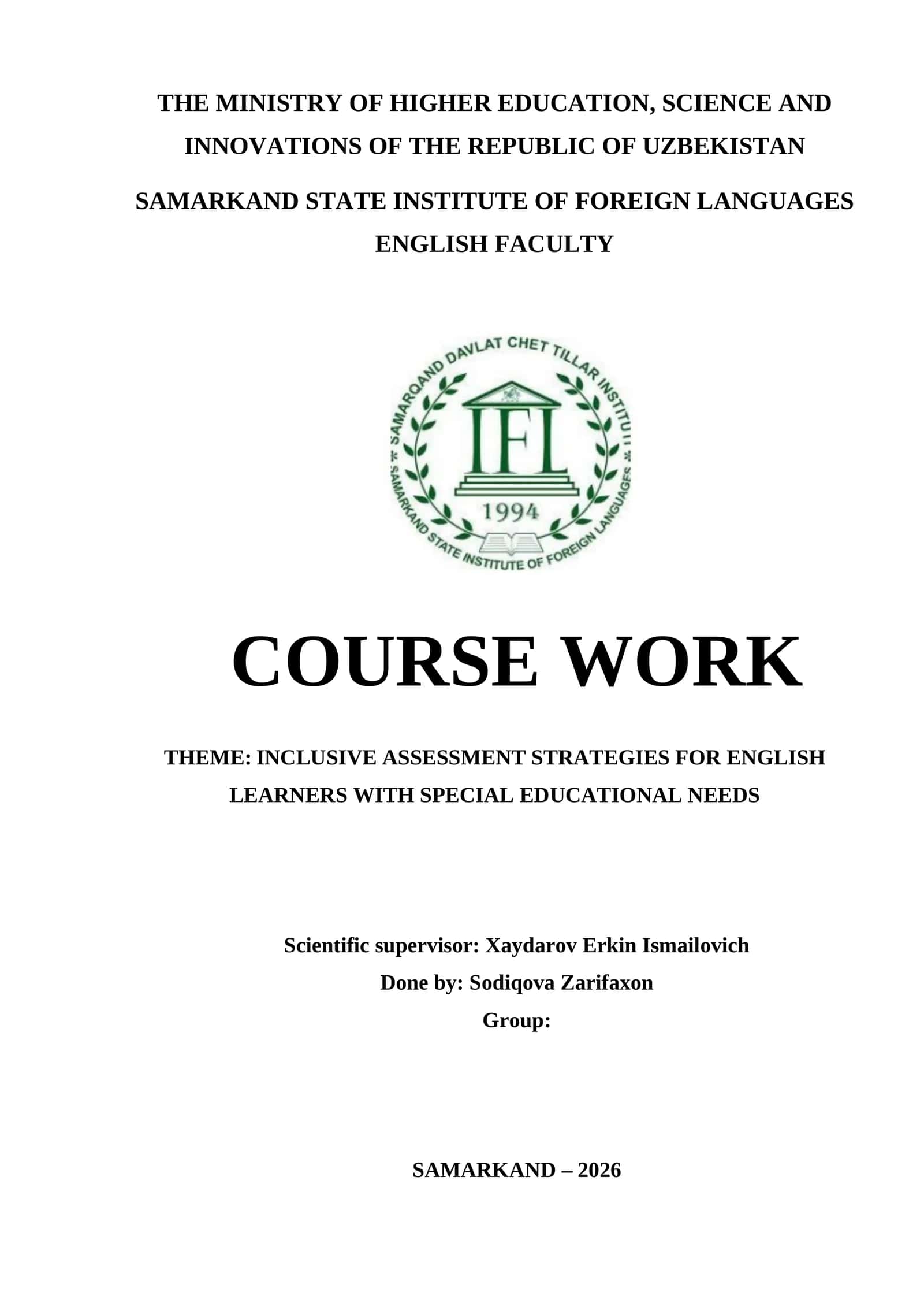 INCLUSIVE ASSESSMENT STRATEGIES FOR ENGLISH LEARNERS WITH SPECIAL EDUCATIONAL NEEDS 1