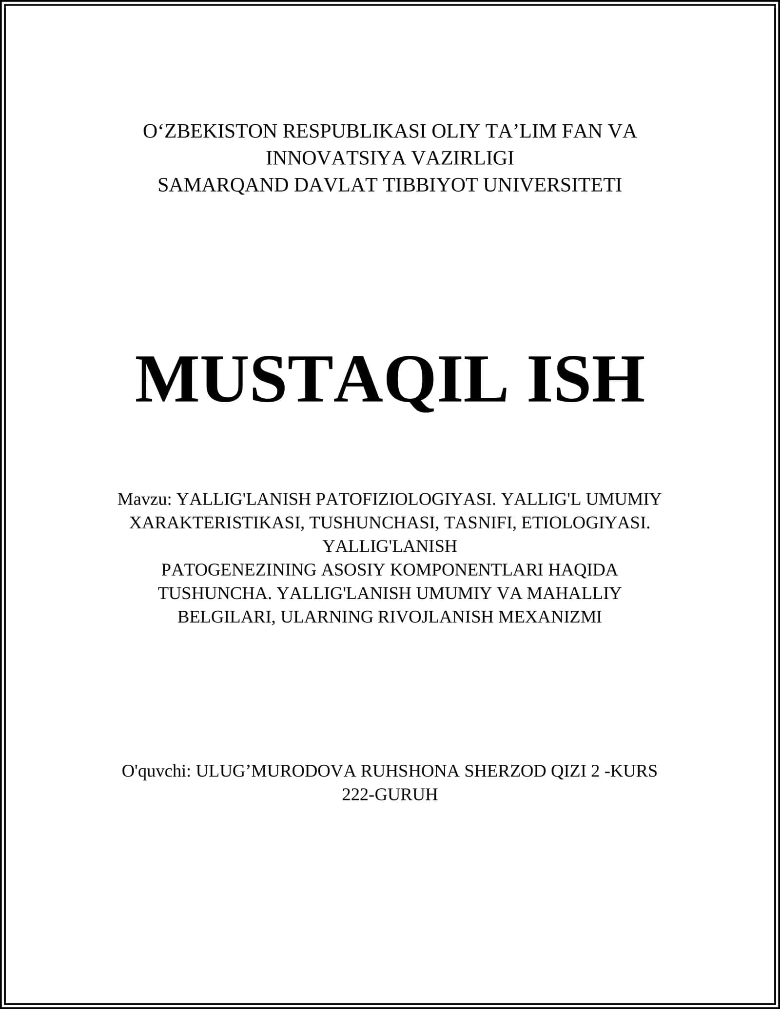 YALLIG'LANISH PATOFIZIOLOGIYASI 1