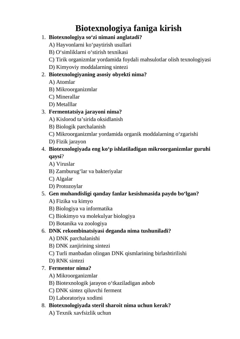 Biotexnologiya faniga kirish 1