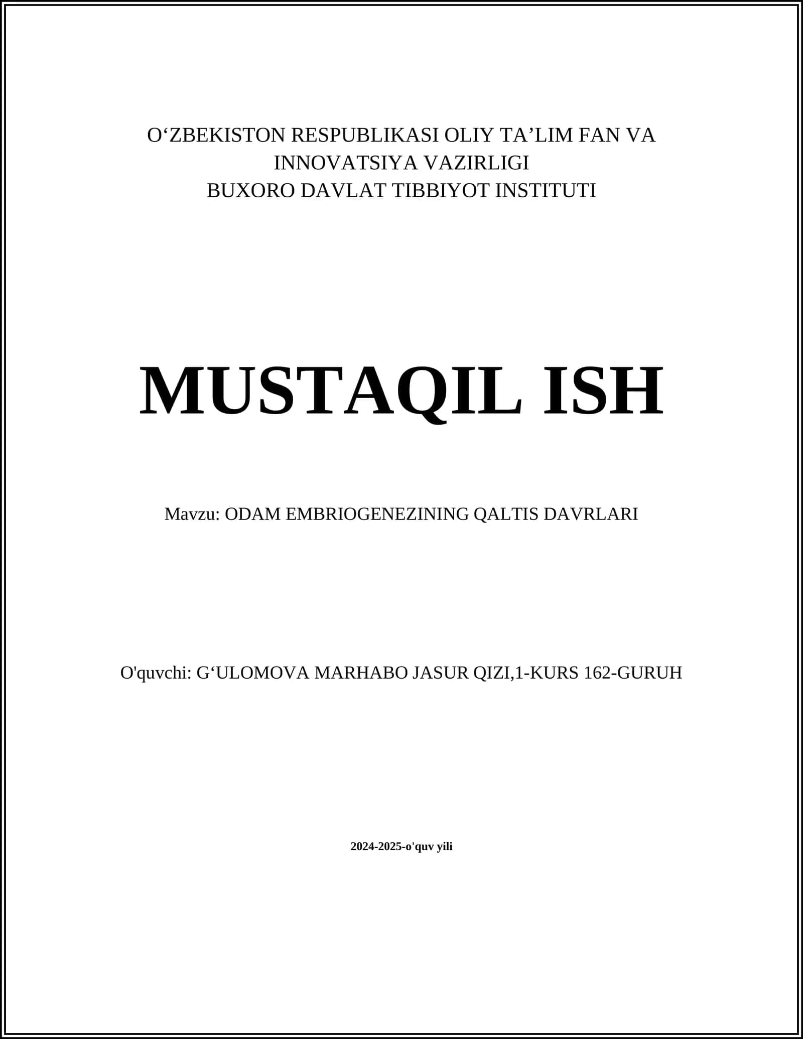 ODAM EMBRIOGENEZINING QALTIS DAVRLARI 1