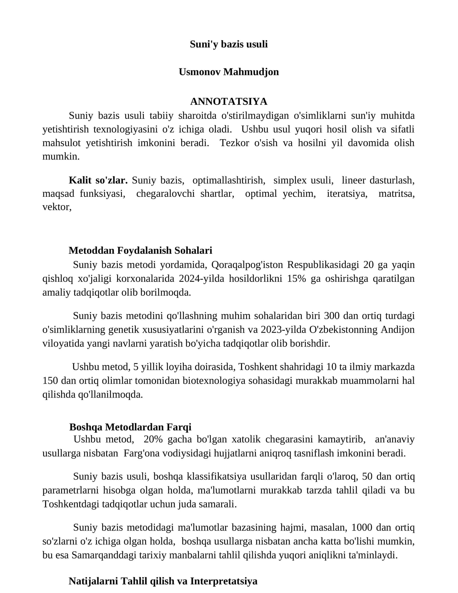 Suni'y bazis usuli 1
