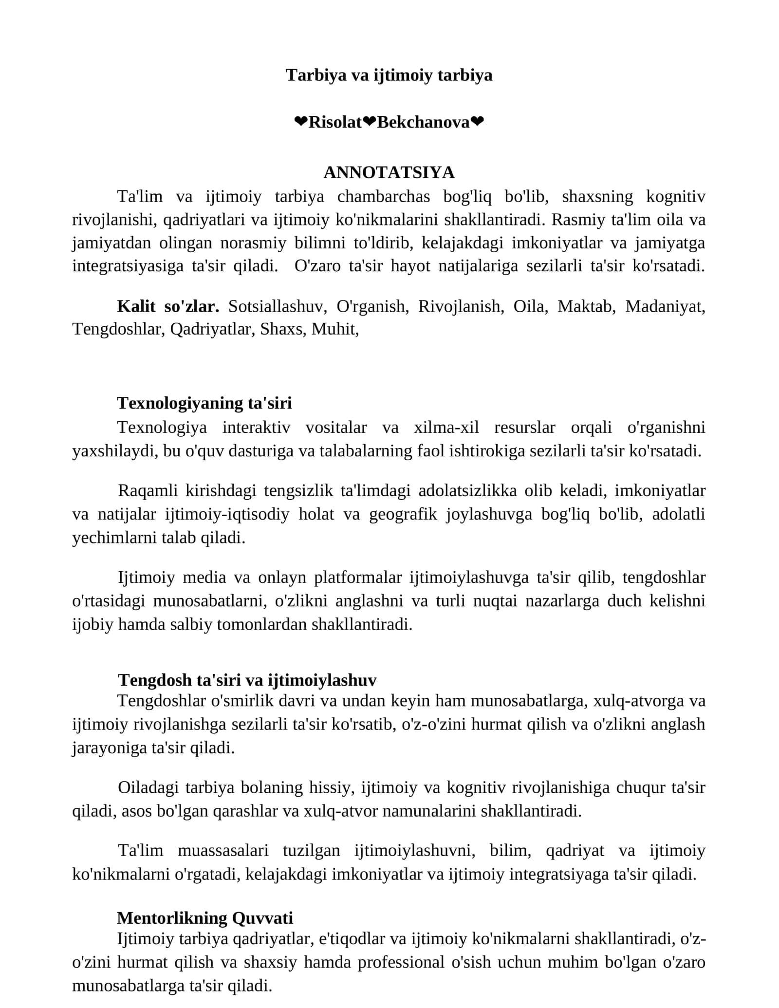 Tarbiya va ijtimoiy tarbiya 1