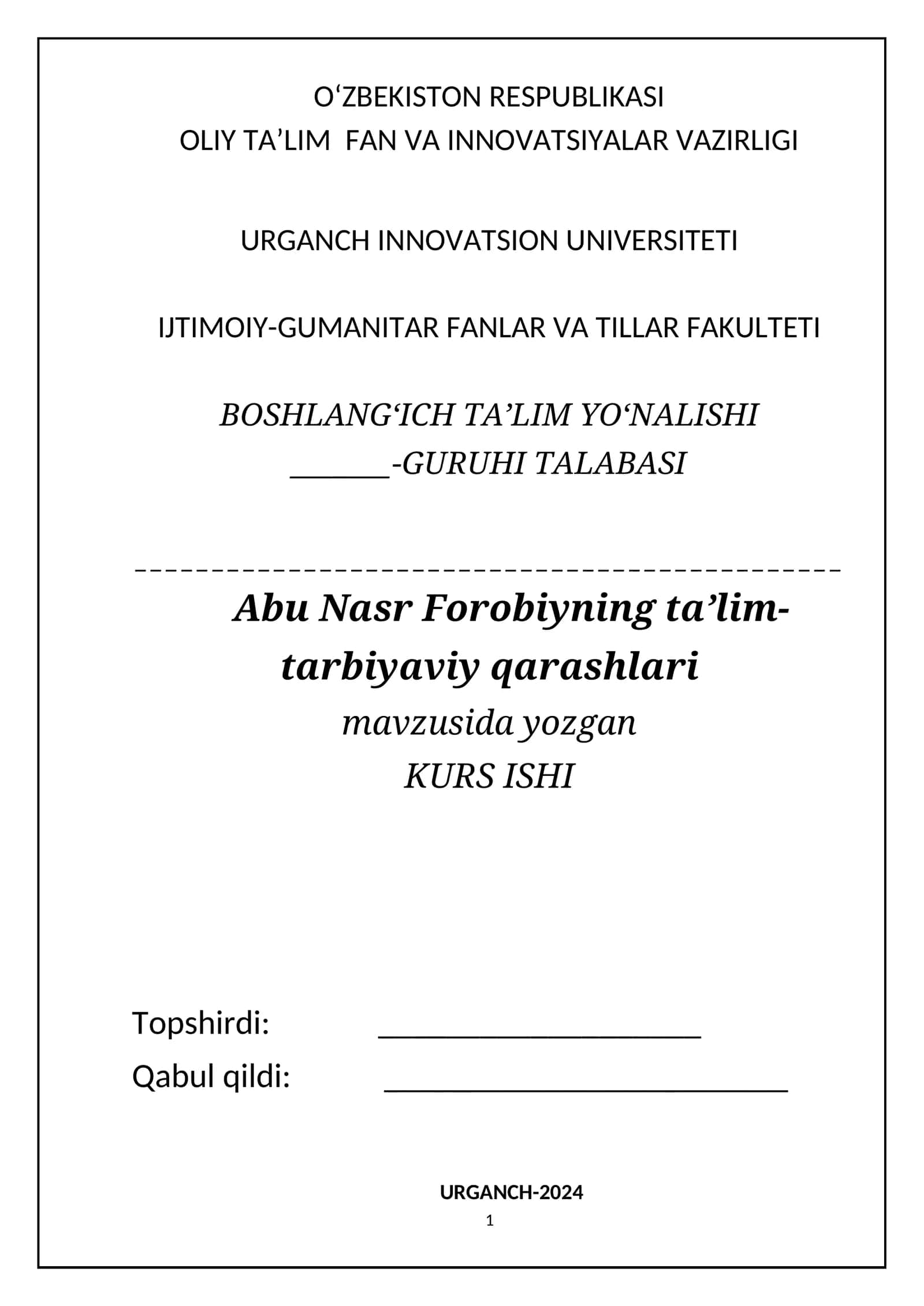 Abu Nasr Forobiyning ta’lim-tarbiyaviy qarashlari 1