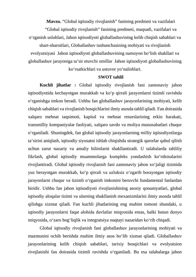 Global iqtisodiy rivojlanish 1