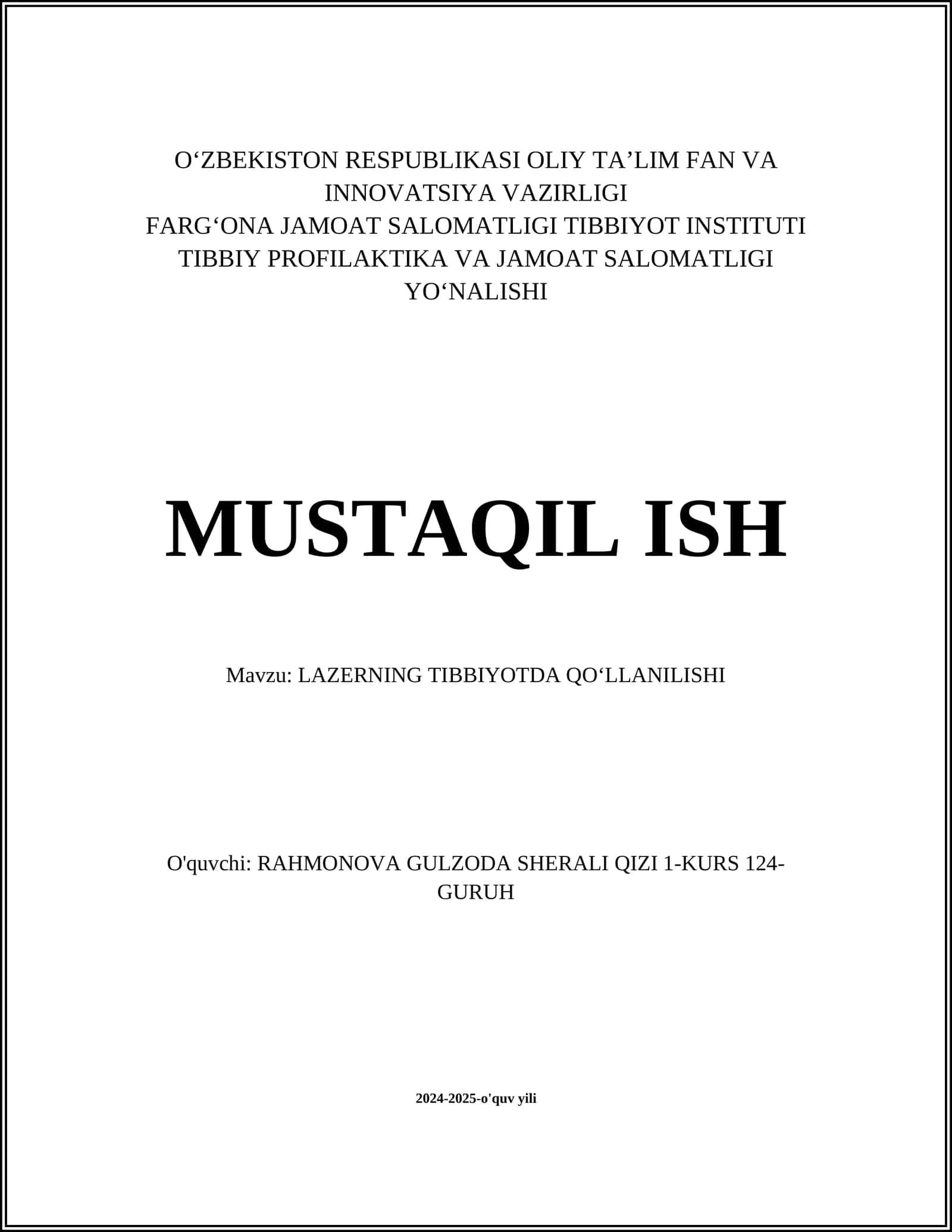 LAZERNING TIBBIYOTDA QOʻLLANILISHI 1