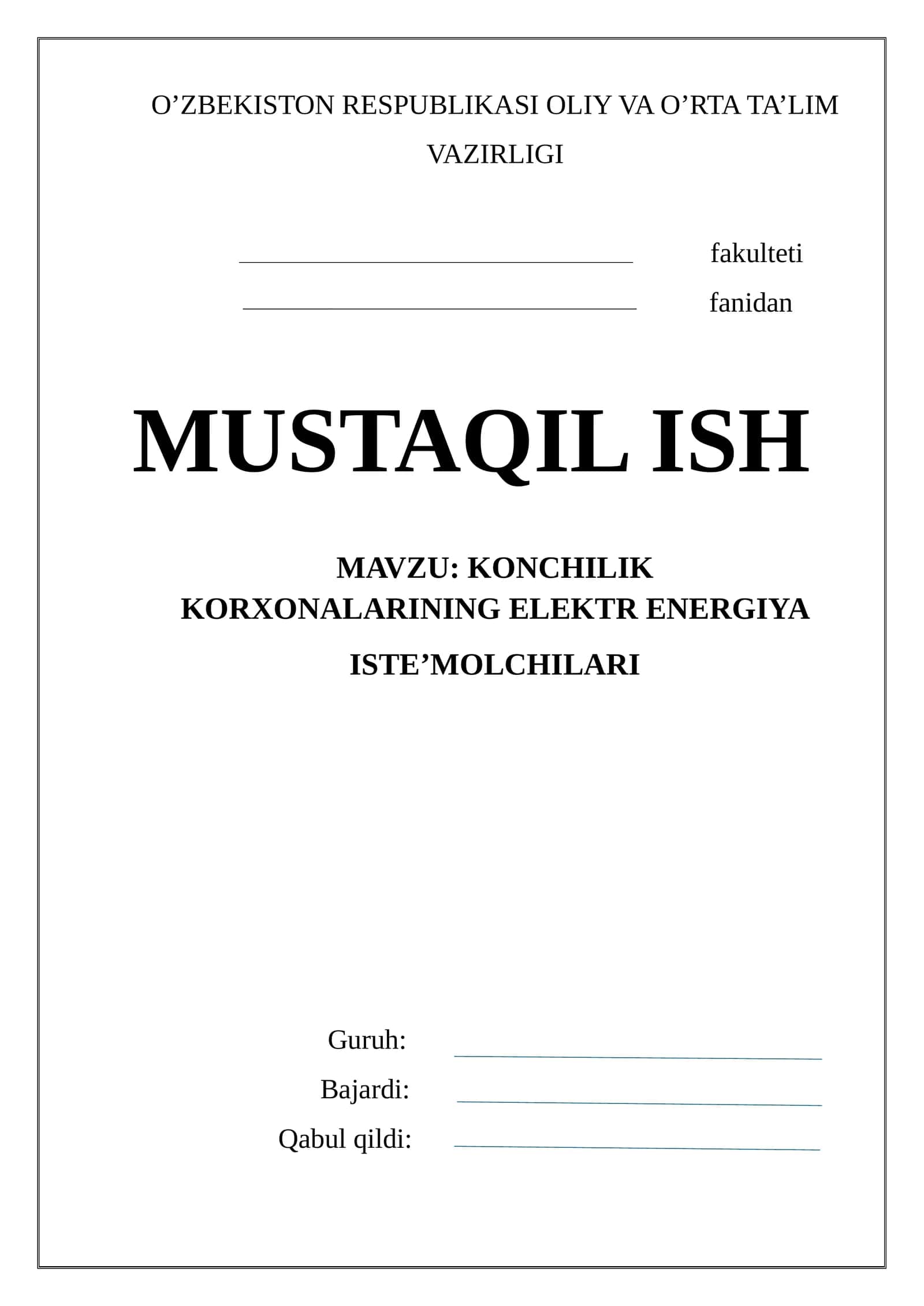 KONCHILIK KORXONALARINING ELEKTR ENERGIYA ISTE’MOLCHILARI 1