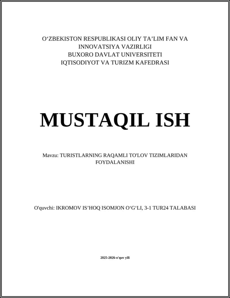 TURISTLARNING RAQAMLI TO'LOV TIZIMLARIDAN FOYDALANISHI 1
