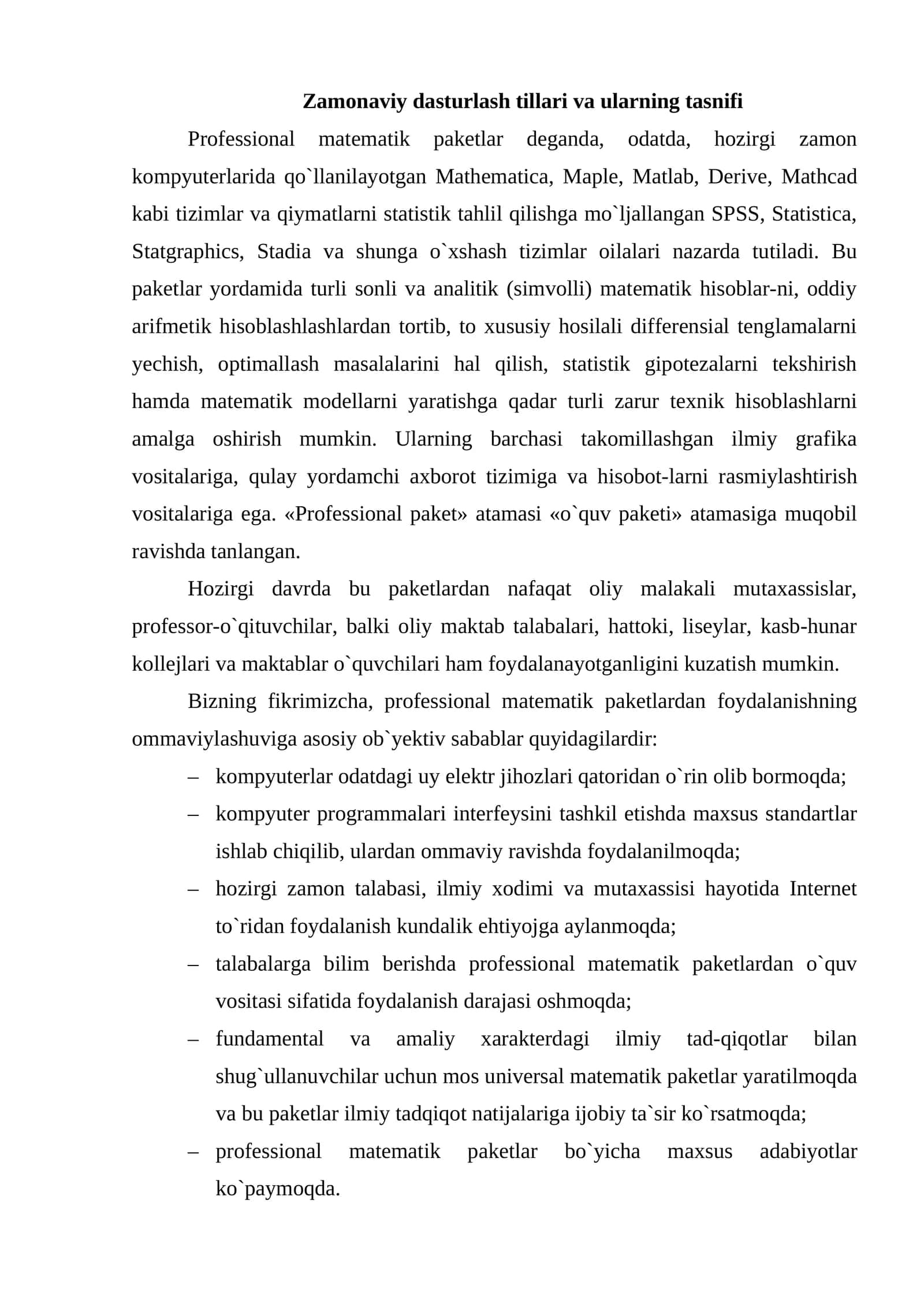 Zamonaviy dasturlash tillari va ularning tasnifi 1