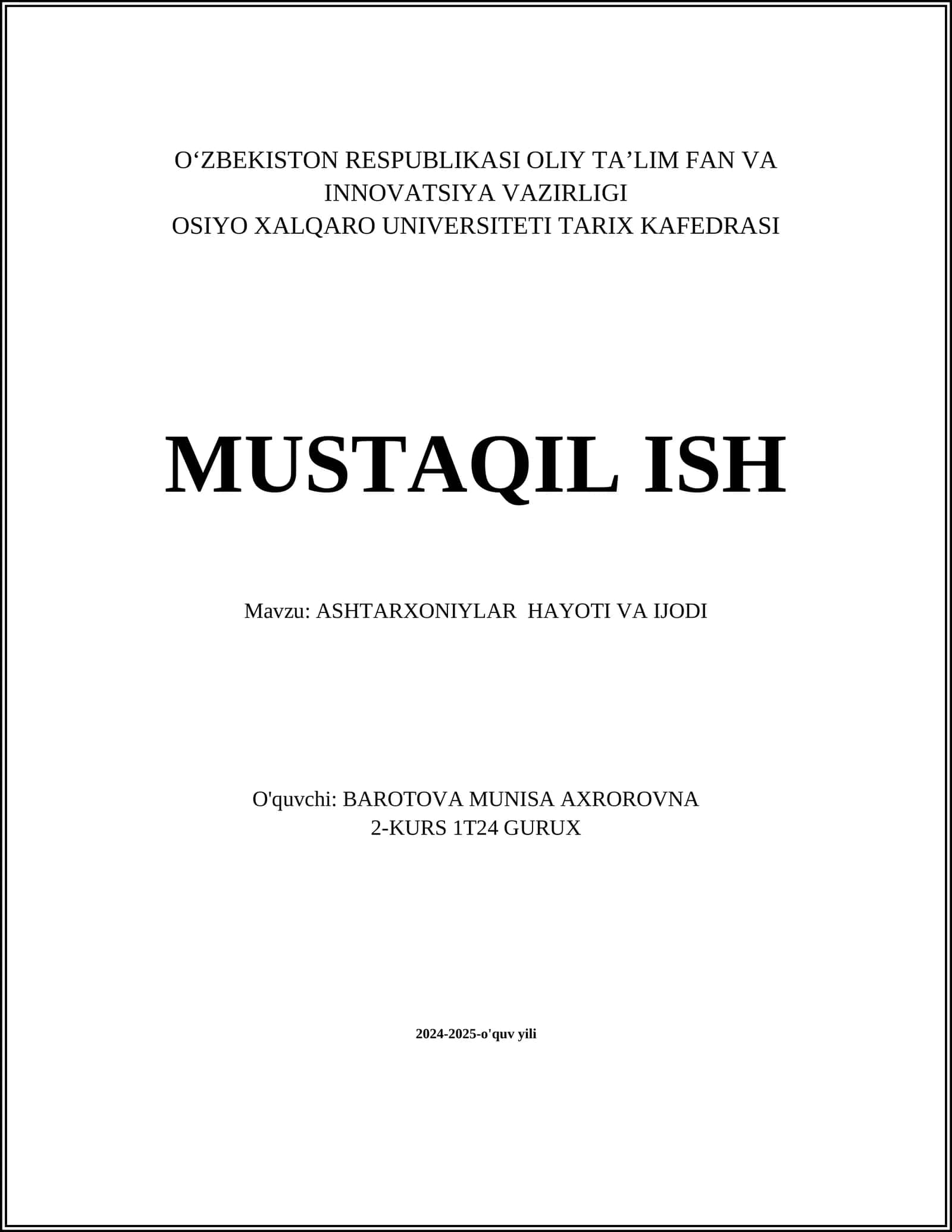ASHTARXONIYLAR HAYOTI VA IJODI 1
