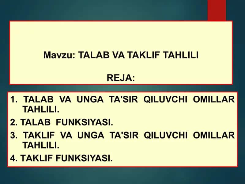 Talab va taklif tahlili 1