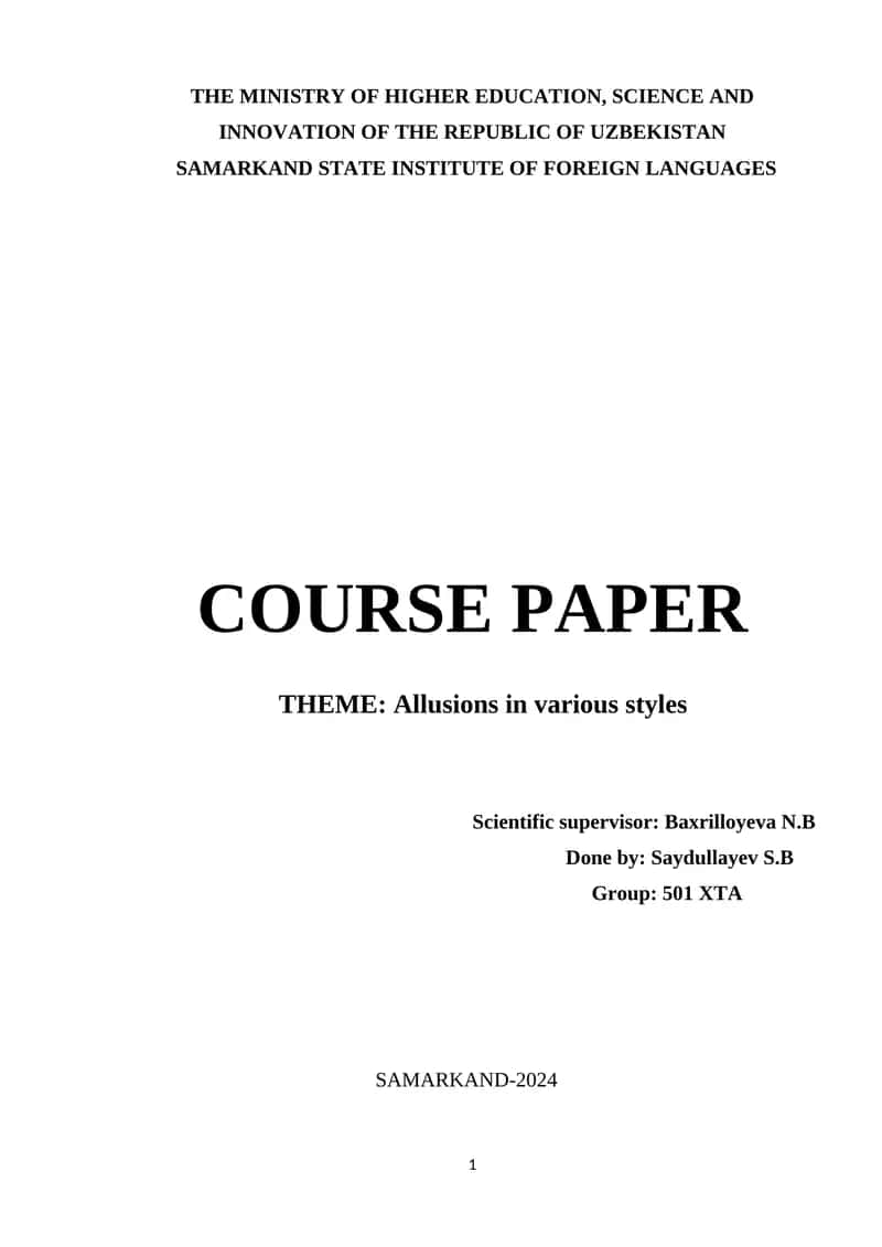 Course Paper on Allusions in Various Styles 1