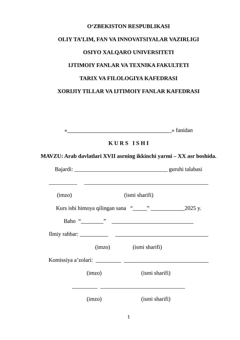 Arab davlatlari XVII asrning ikkinchi yarmi – XX asr boshida 1