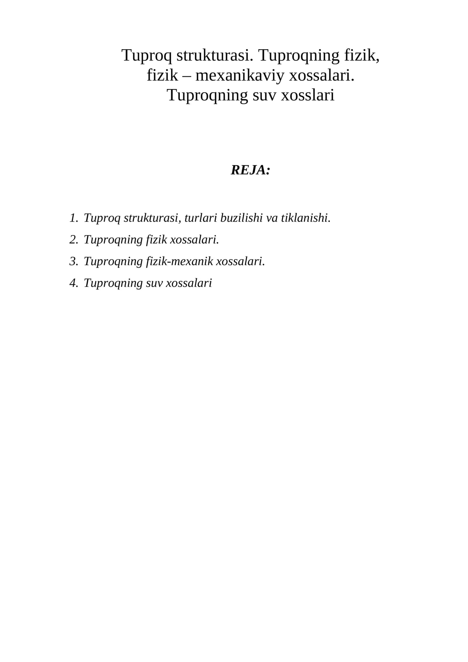 Tuproq strukturasi va xossalari 1