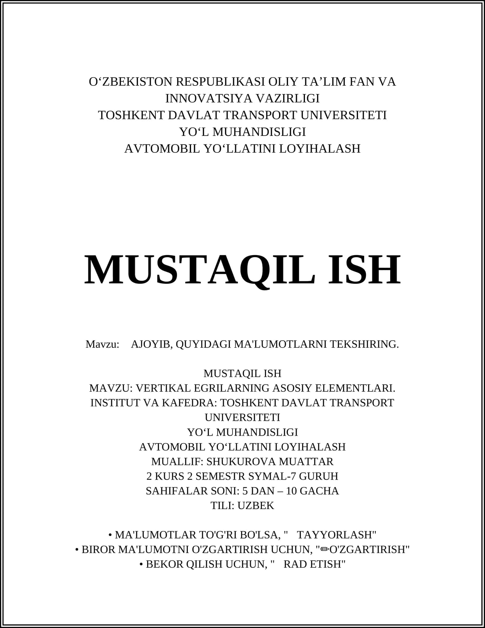 Vertikal egri elementlari tushunchasi 1