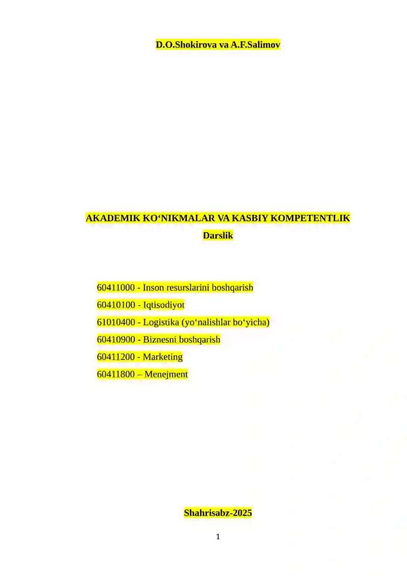 AKADEMIK KO‘NIKMALAR VA KASBIY KOMPETENTLIK