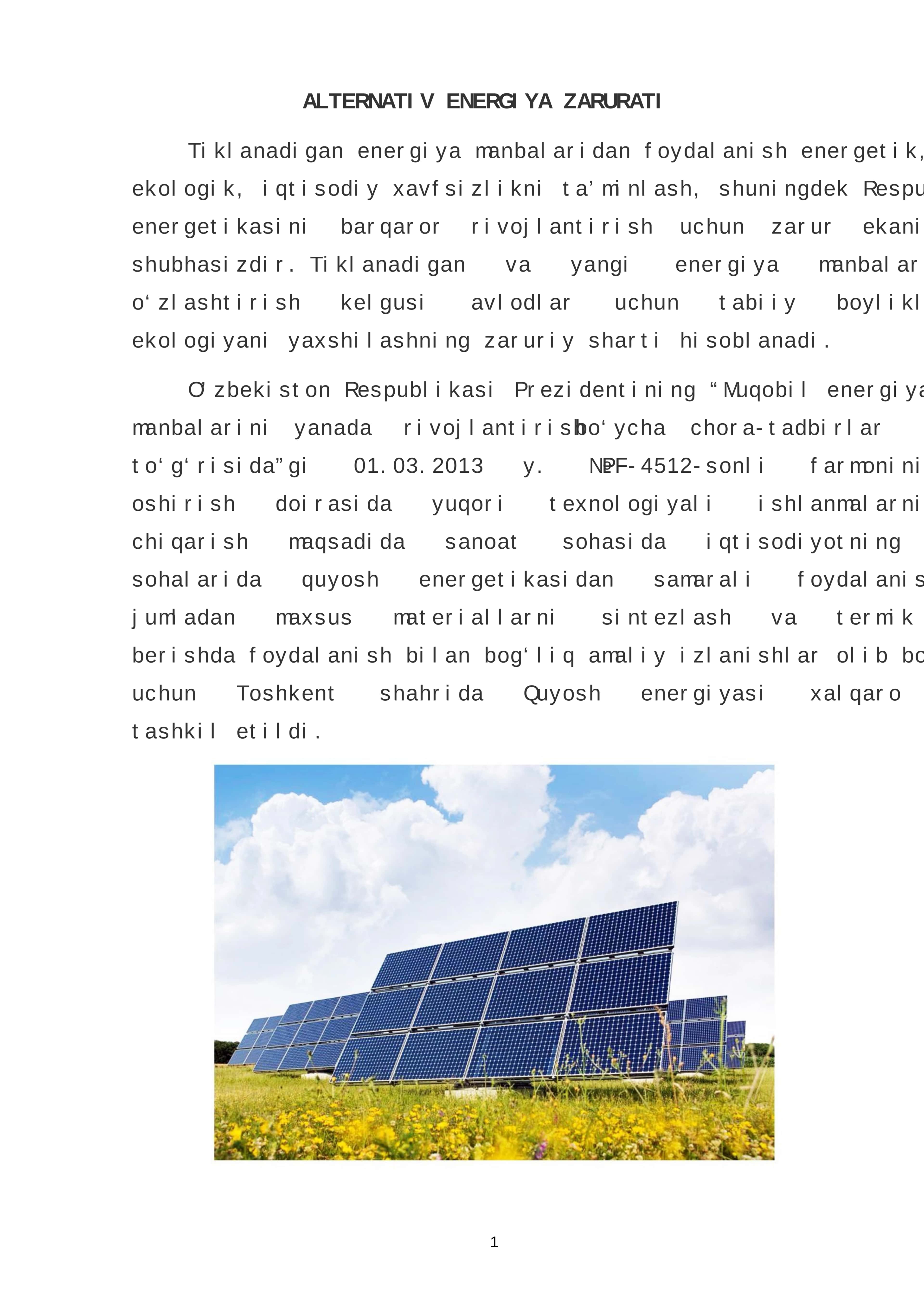 ALTERNATIV ENERGIYA ZARURATI