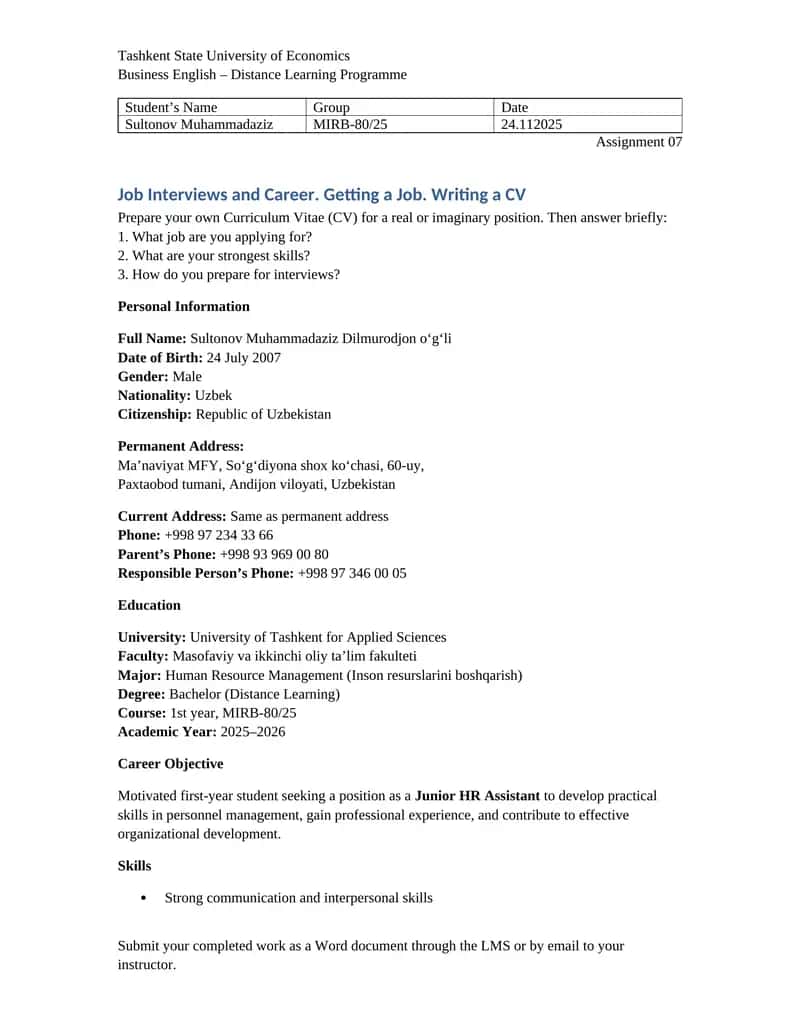 Curriculum Vitae (CV) 1
