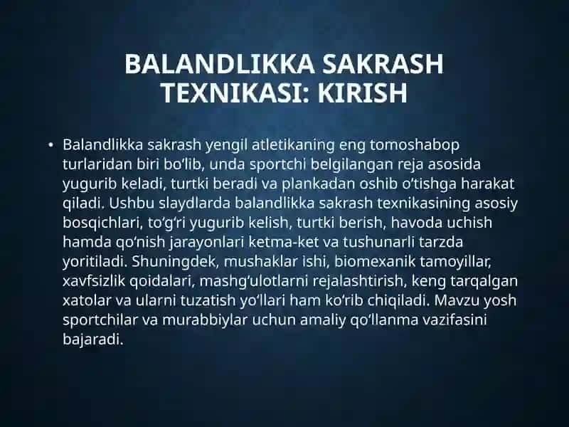 Balandlikka sakrash texnikasi