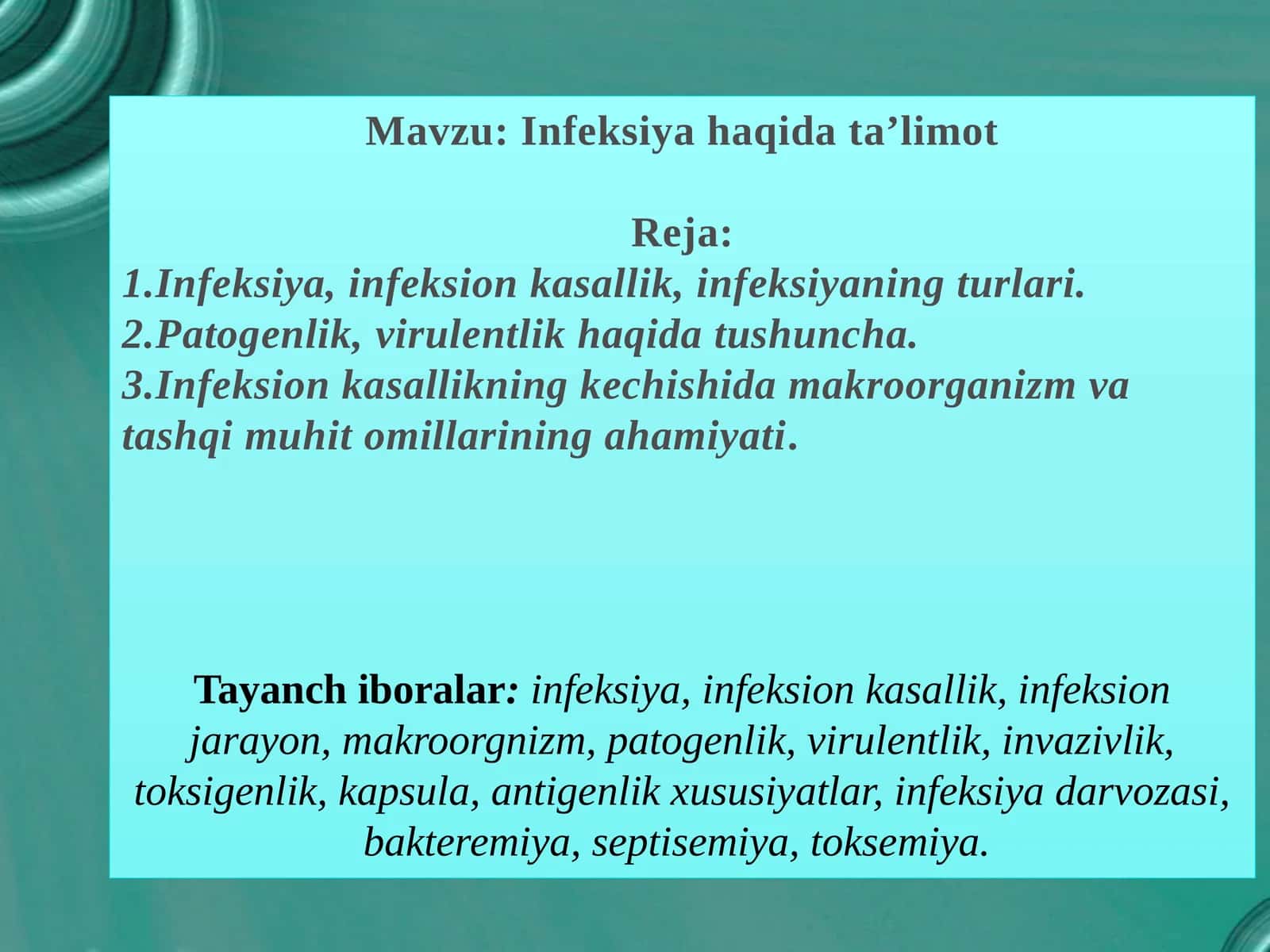 Infeksiya haqida ta’limot 1