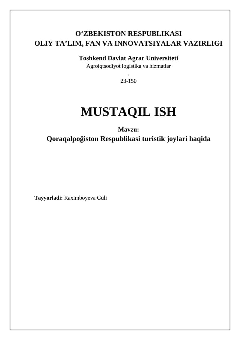 Qoraqalpoğiston Respublikasi turistik joylari haqida 1