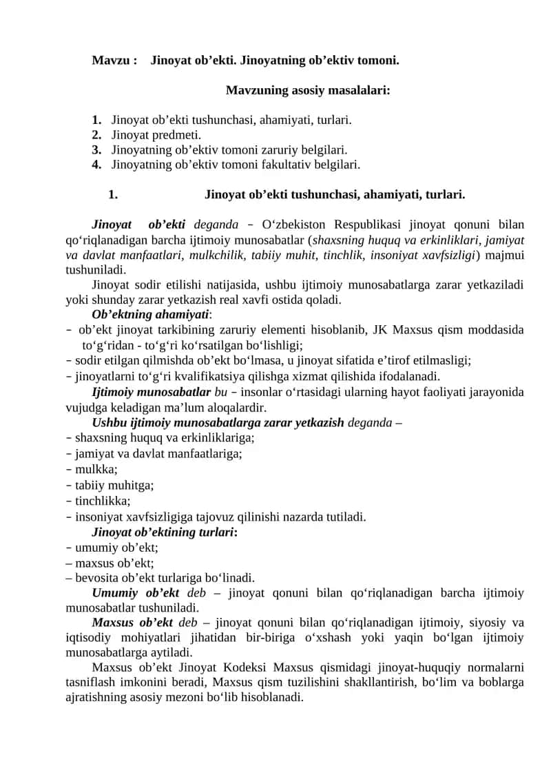 Jinoyat ob’ekti 1