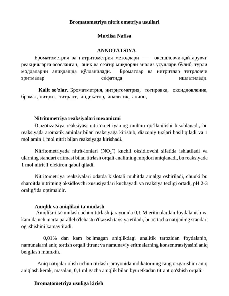 Bromatometriya nitritometriya usullari 1