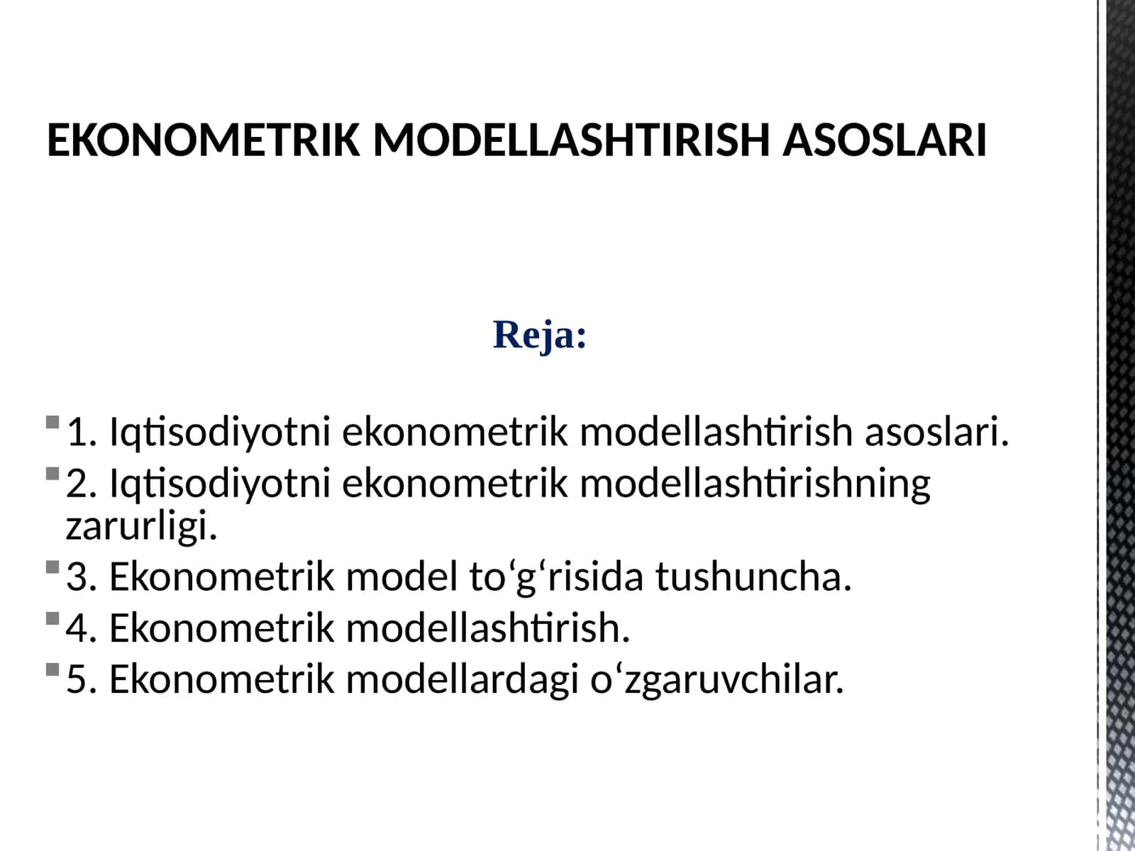 Ekonometrik modellashtirish asoslari 1