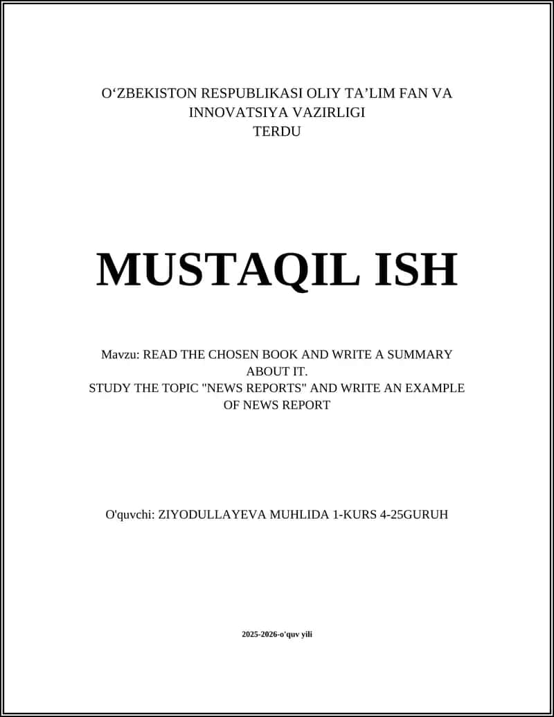READ THE CHOSEN BOOK AND WRITE A SUMMARY ABOUT IT 1