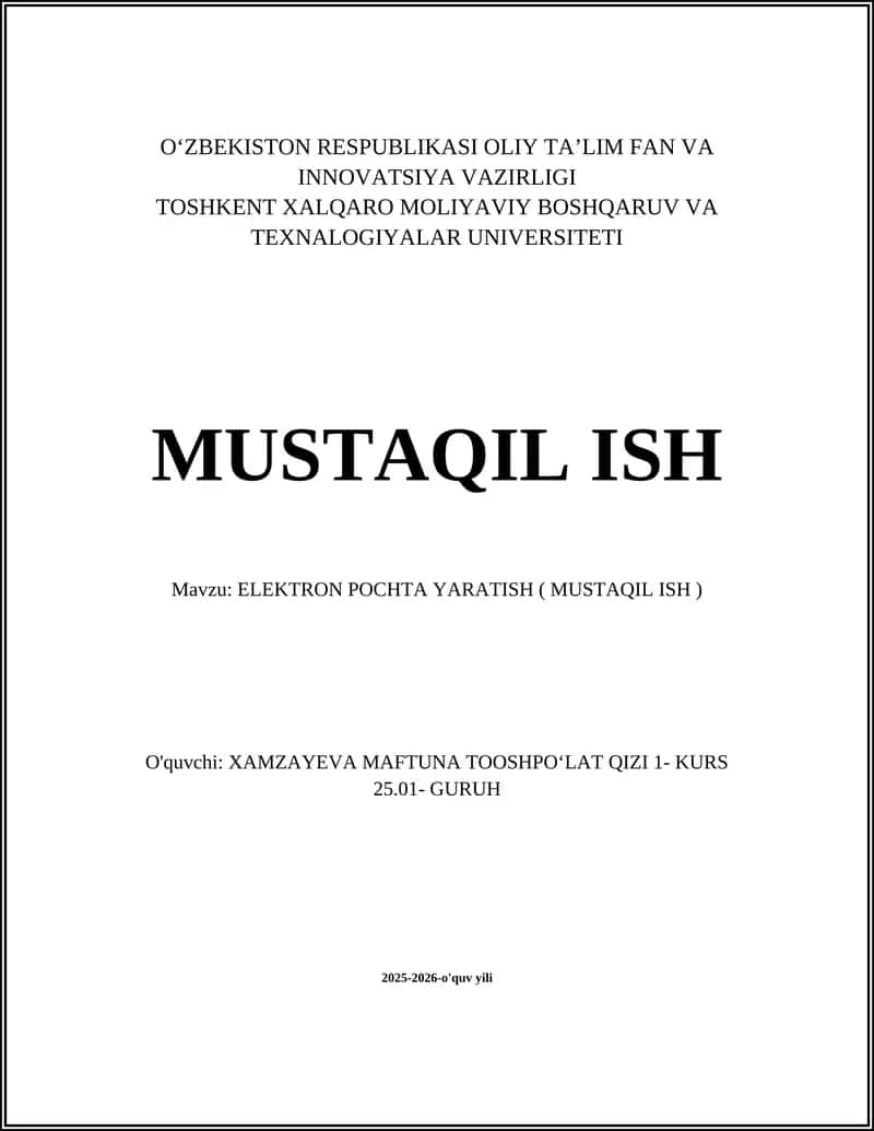 ELEKTRON POCHTA YARATISH ( MUSTAQIL ISH ) 1