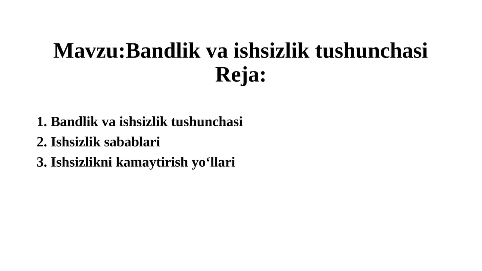 Bandlik va ishsizlik tushunchasi 1