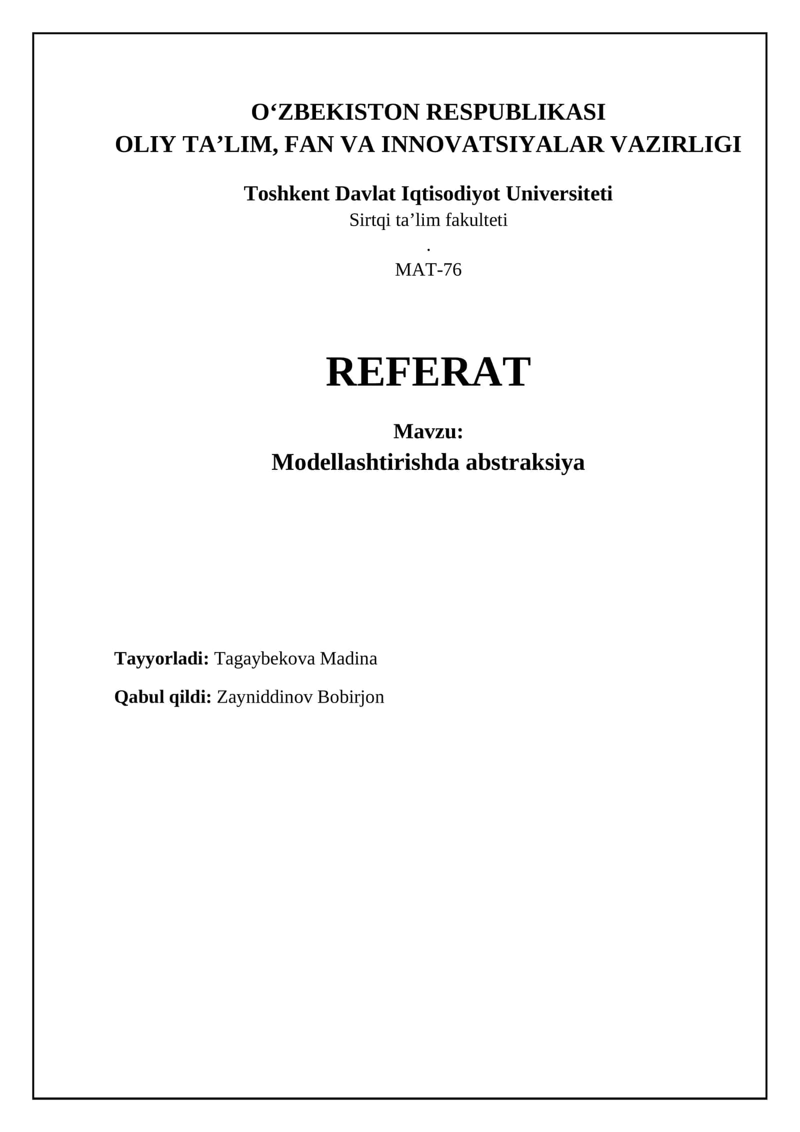 Modellashtirishda abstraksiya 1