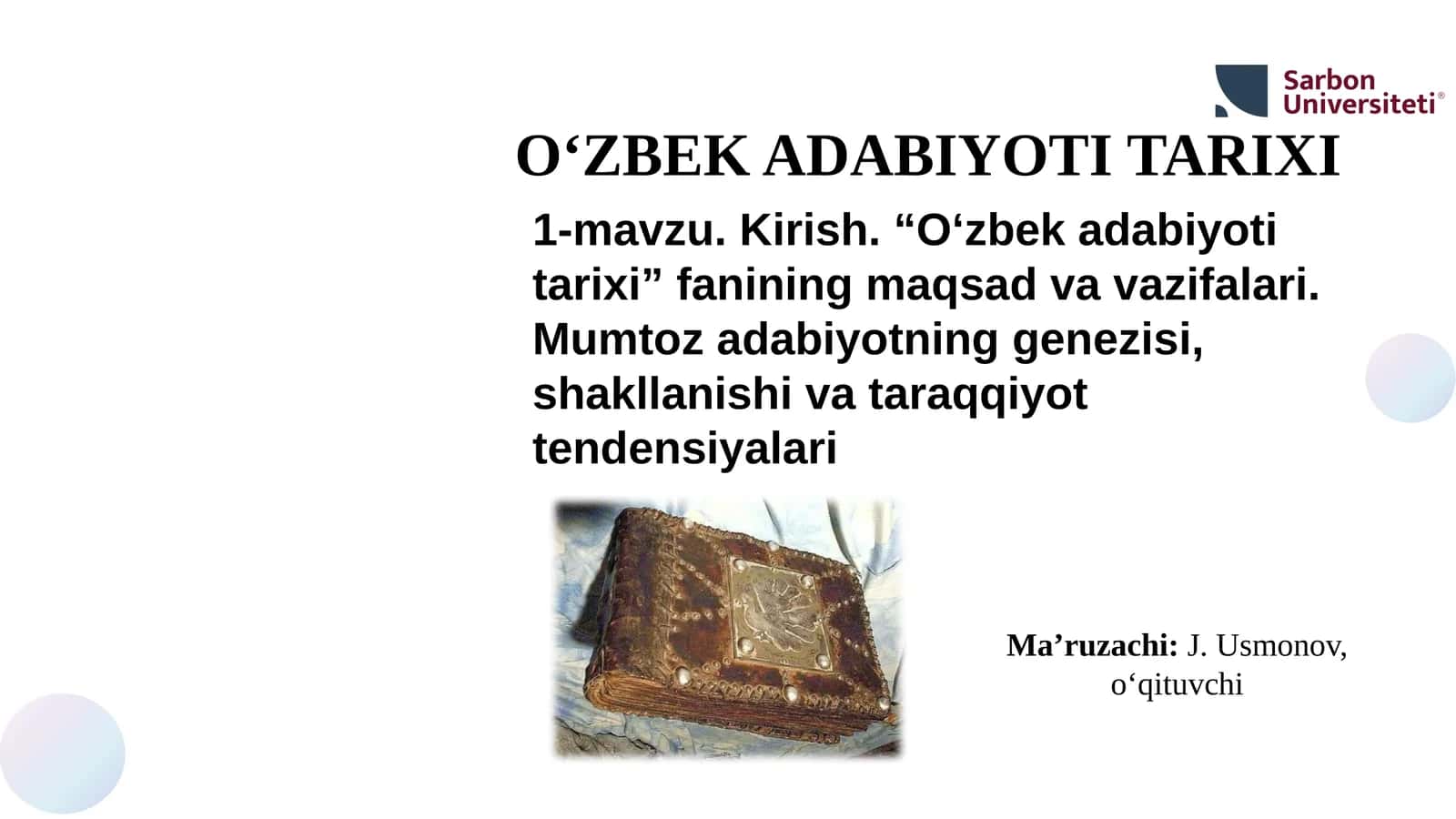 O‘ZBEK ADABIYOTI TARIXI 1