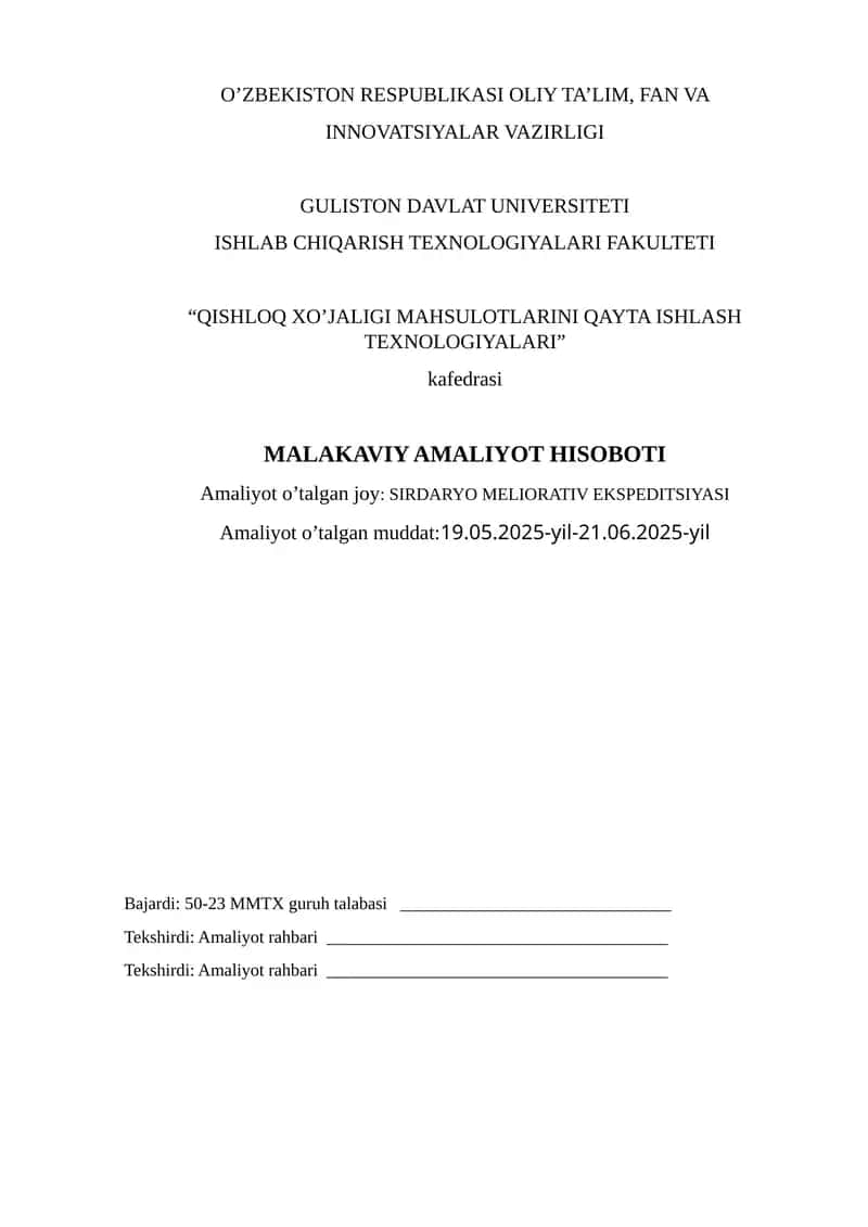 MALAKAVIY AMALIYOT HISOBOTI 1