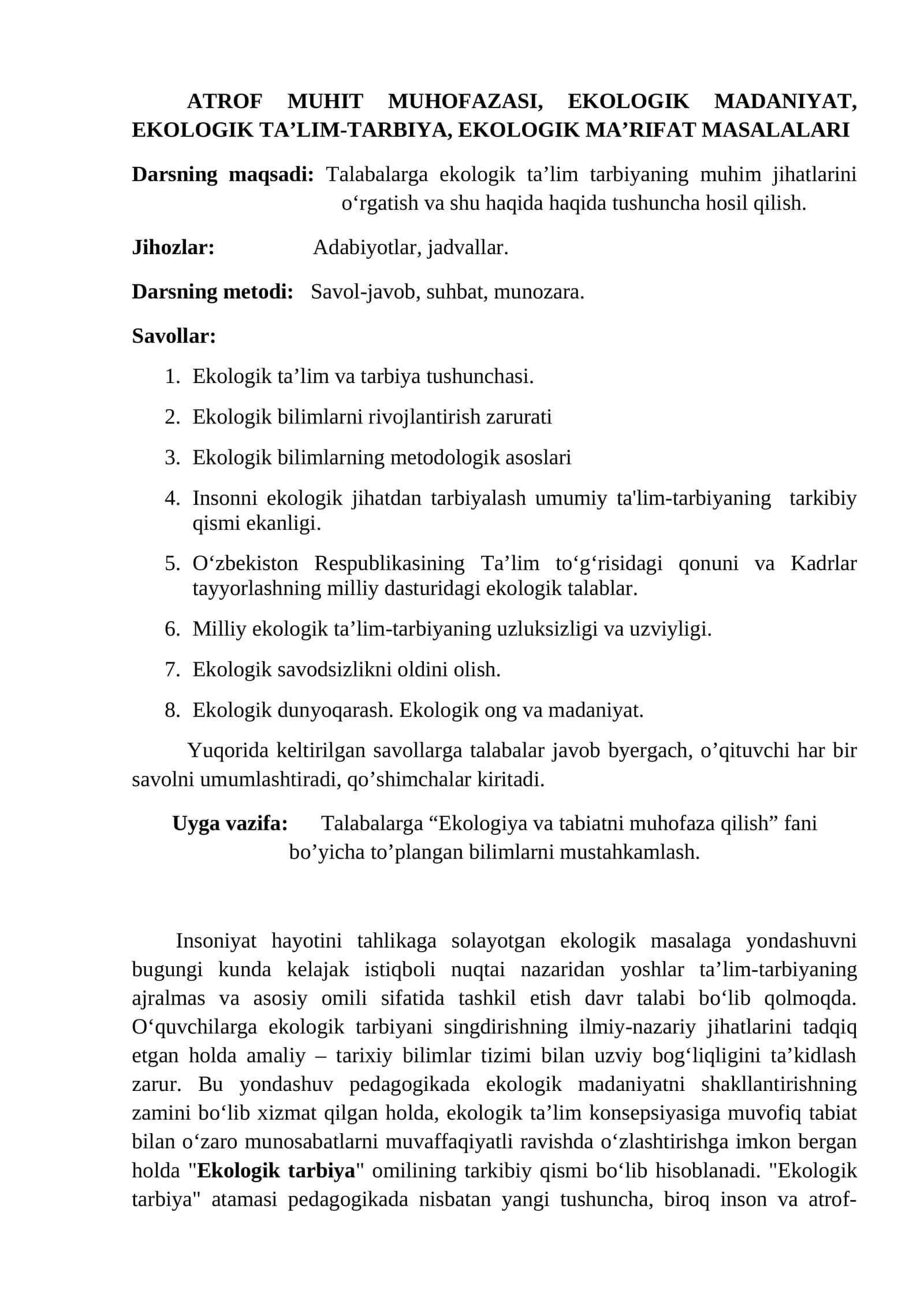 Ekologik ta'lim-tarbiya 1
