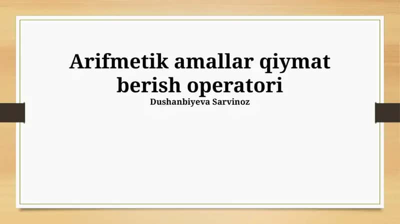 Arifmetik amallar qiymat berish operatori 1