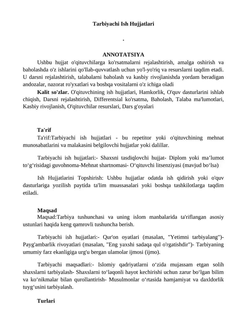Tarbiyachi Ish Hujjatlari 1