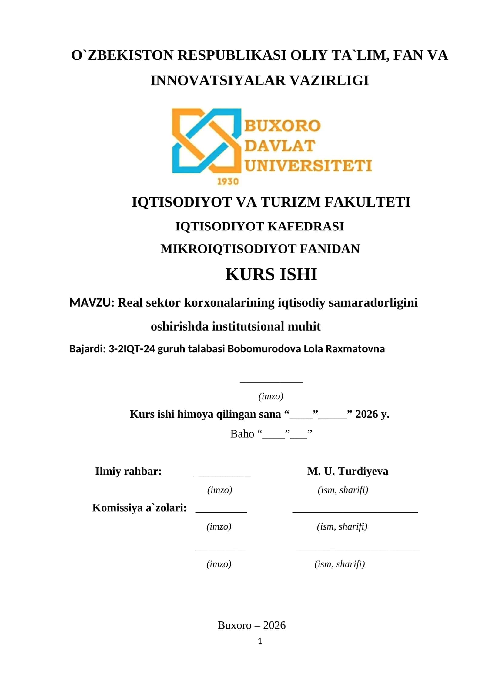 Real sektor korxonalarining iqtisodiy samaradorligini oshirishda institutsional muhit 1