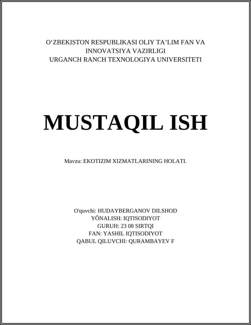 Ekotizim Xizmatlarining Holati 1