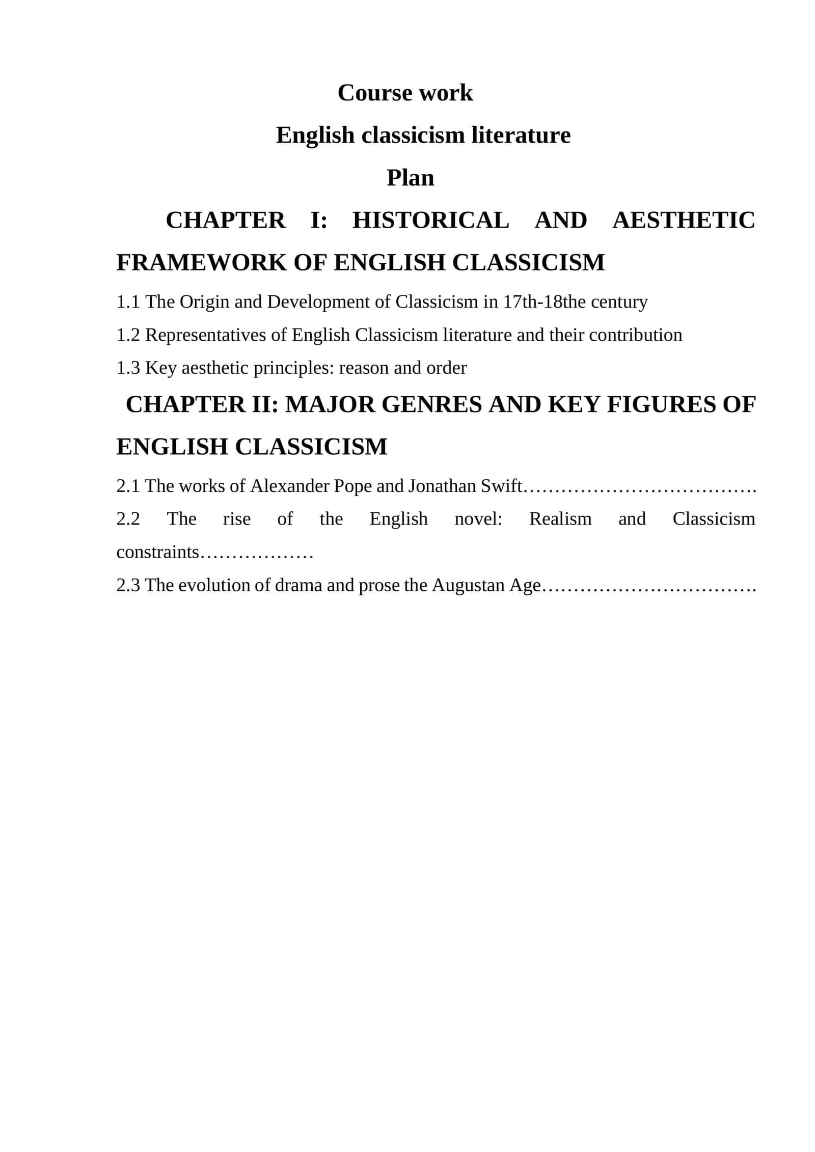 English Classicism Literature Course Work 1