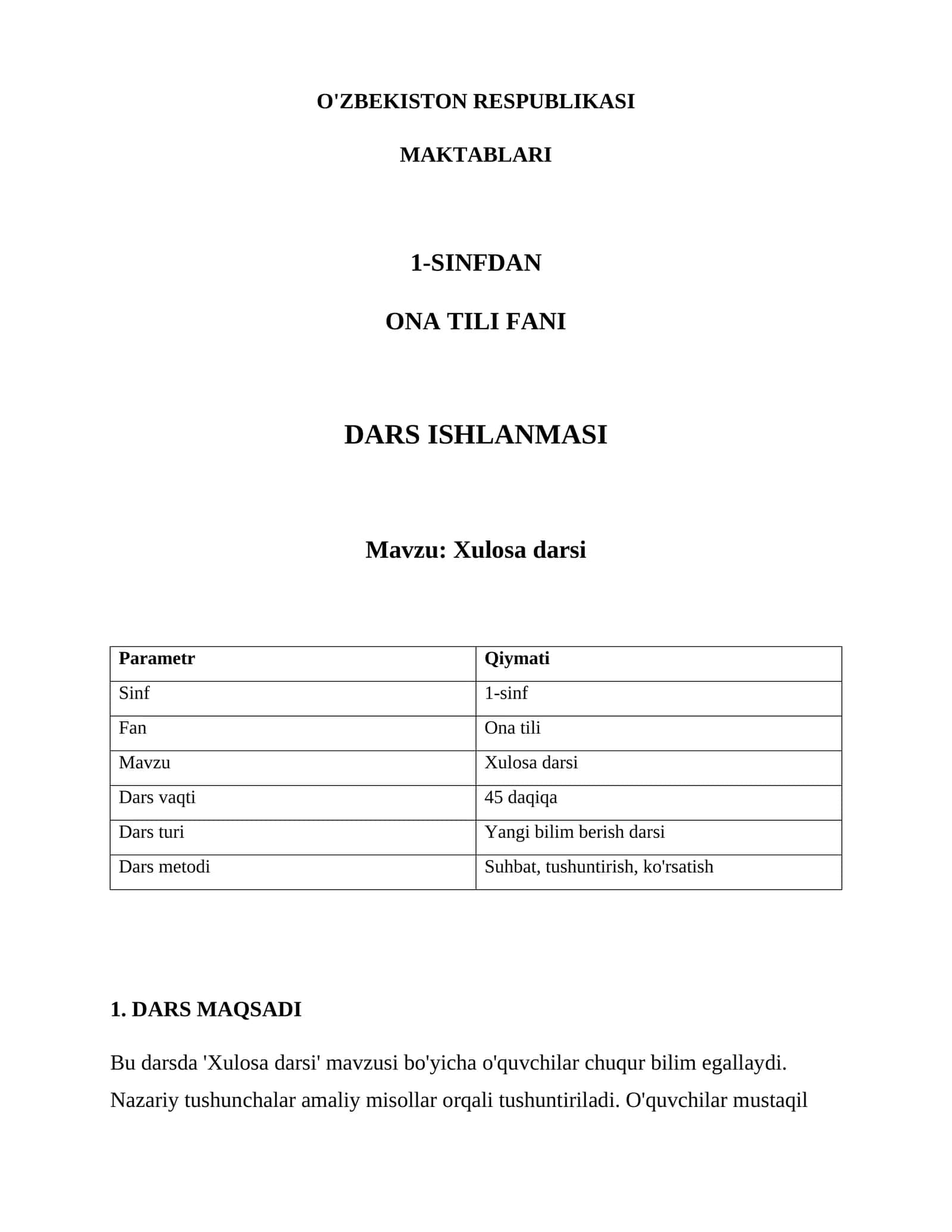 Xulosa darsi 1