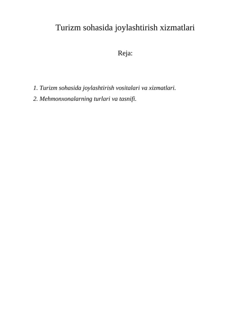 Turizm sohasida joylashtirish xizmatlari 1