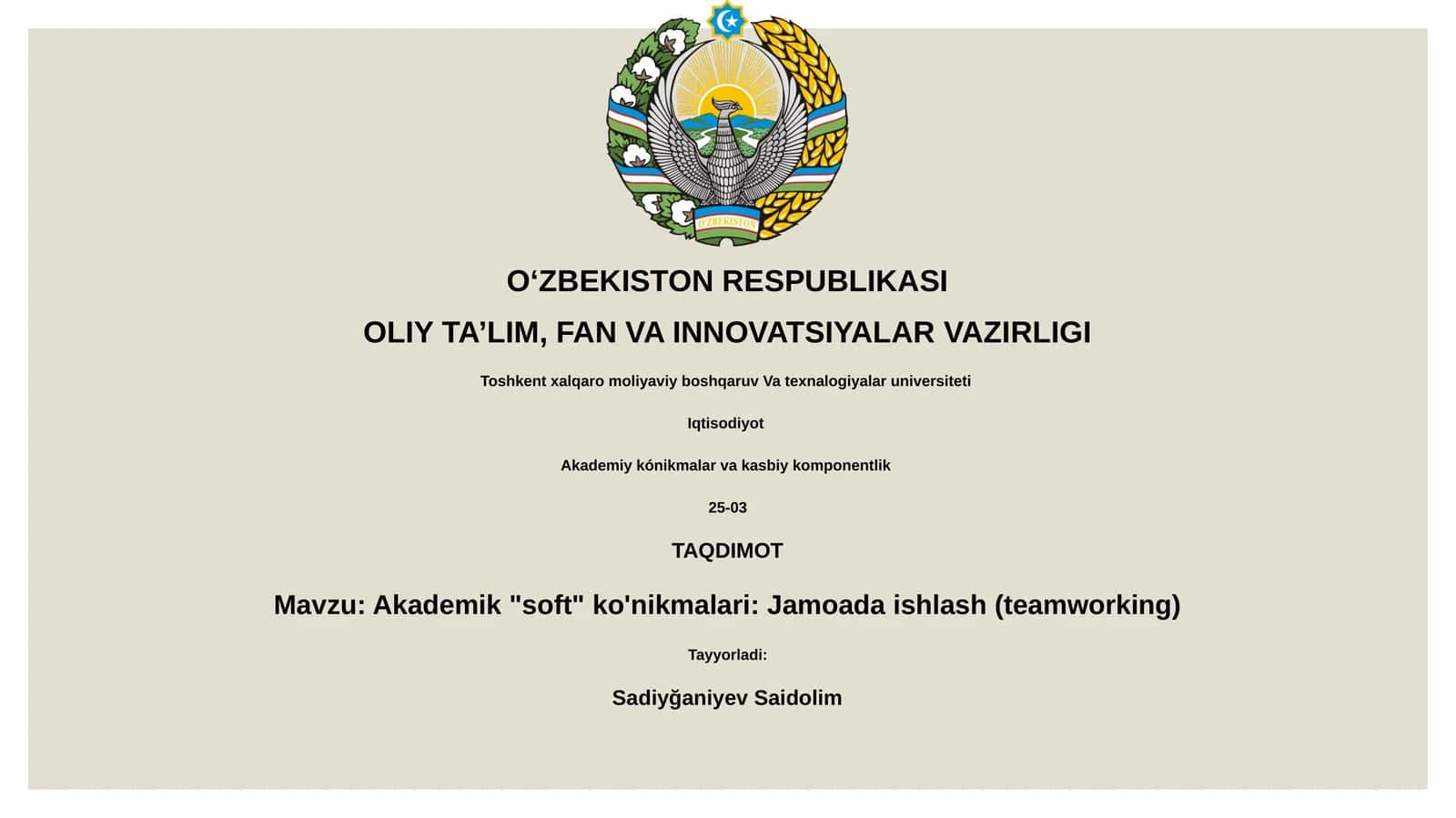 Akademik "soft" ko'nikmalari: Jamoada ishlash (teamworking) 1
