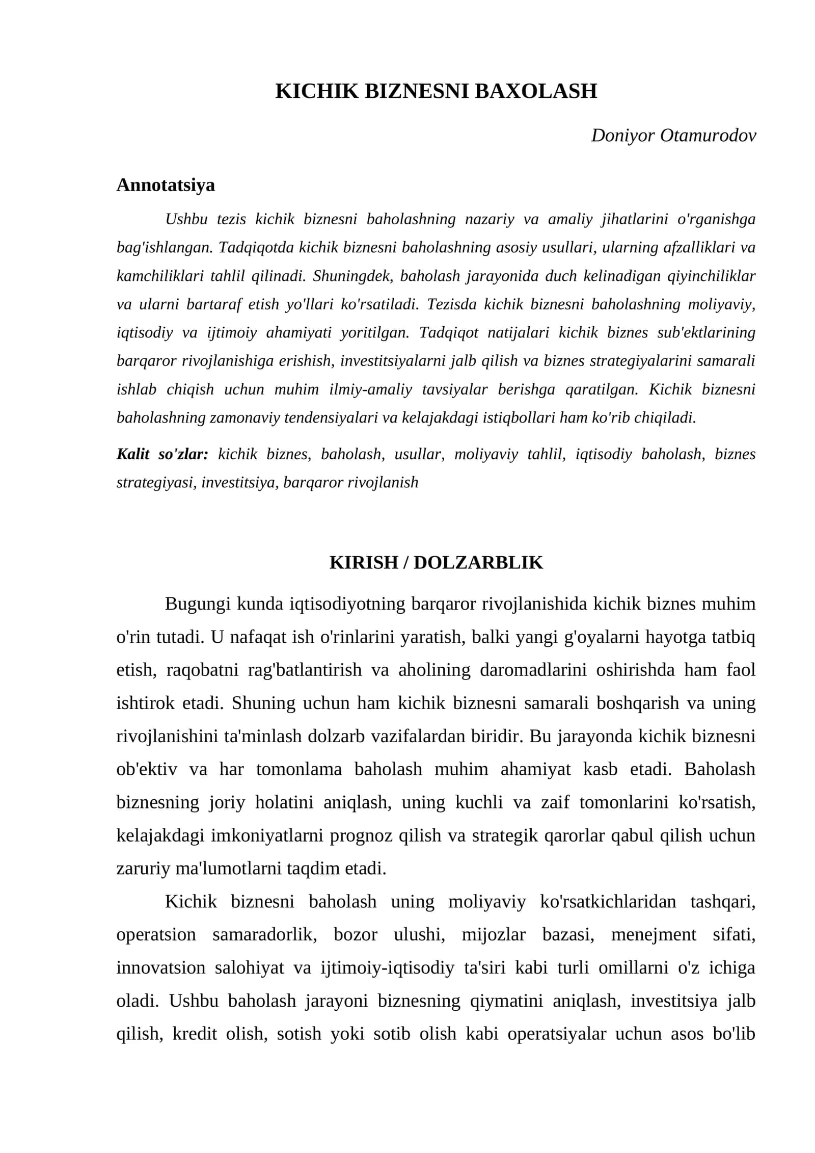 KICHIK BIZNESNI BAXOLASH 1
