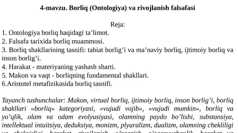 Ontologiya borliq varivojlanish falsafasi