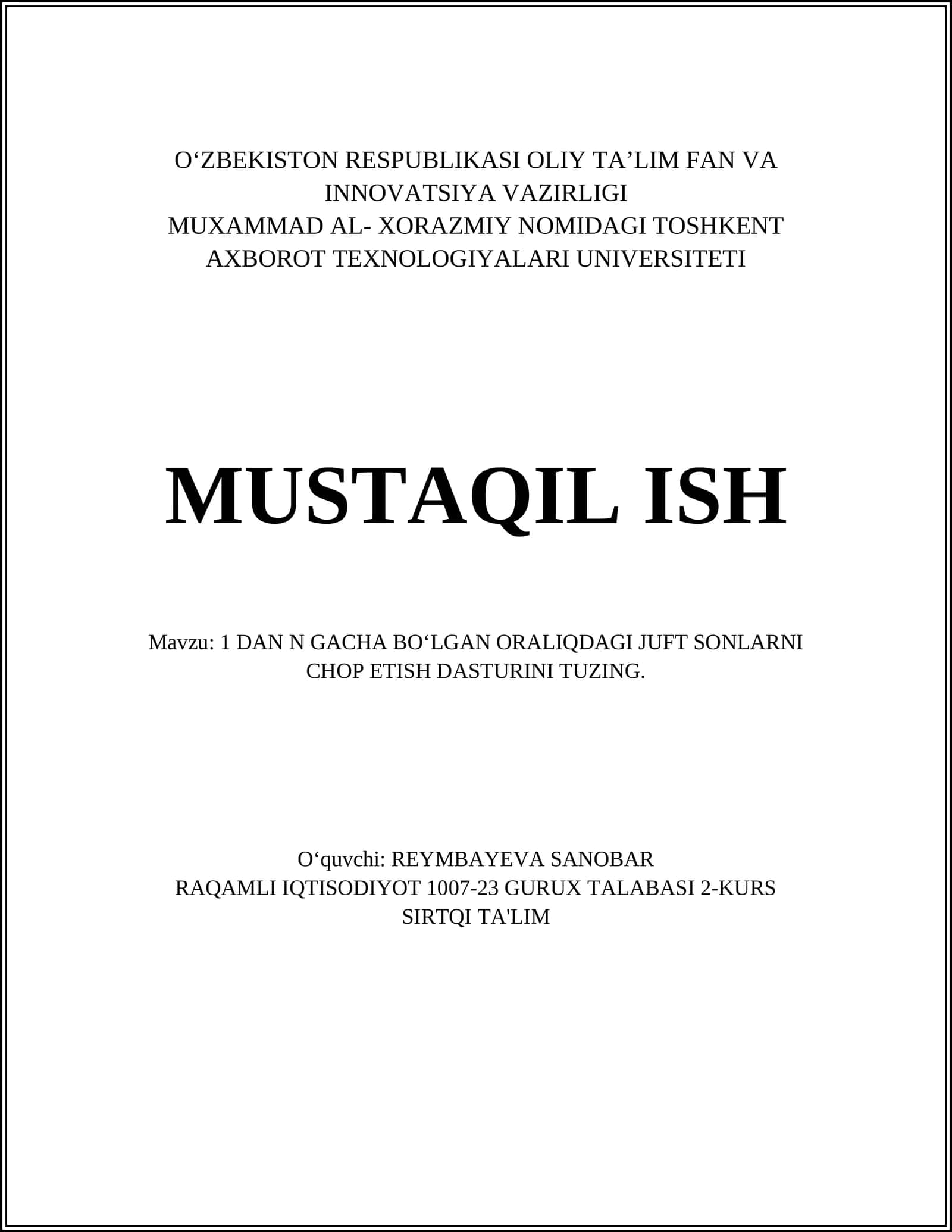 Juft sonlarni chop etish dasturi 1